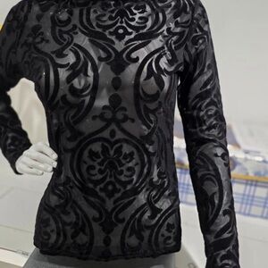 Chic Black Patterned Long Sleeve Women's Top